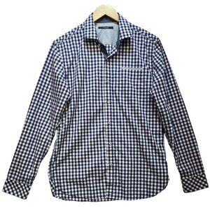 7 Diamonds Men's Cotton Button Down Shirt Long Sleeve Size M Blue White Plaid